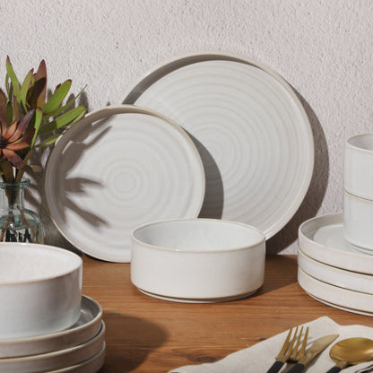Gibson Elite Echo Bay 12 Piece Porcelain Reactive Glaze (Service for 4) Ceramic Plates and Bowls Modern Stackable Dinnerware Set