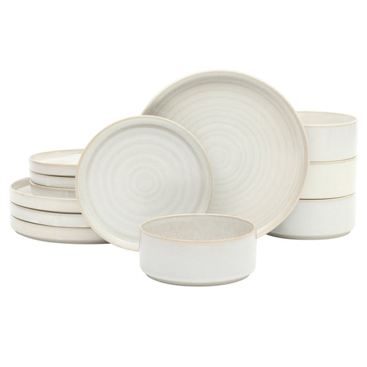 Gibson Elite Echo Bay 12 Piece Porcelain Reactive Glaze (Service for 4) Ceramic Plates and Bowls Modern Stackable Dinnerware Set