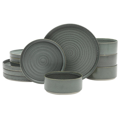 Gibson Elite Echo Bay 12 Piece Porcelain Reactive Glaze (Service for 4) Ceramic Plates and Bowls Modern Stackable Dinnerware Set