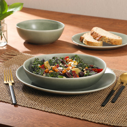 Gibson Elite Zion Mist 16 Piece Stoneware Reactive Glaze (Service for 4) Ceramic Plates and Bowls Modern Organic Dinnerware Set