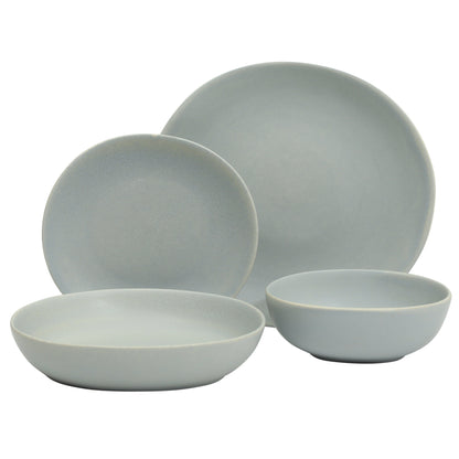 Gibson Elite Zion Mist 16 Piece Stoneware Reactive Glaze (Service for 4) Ceramic Plates and Bowls Modern Organic Dinnerware Set