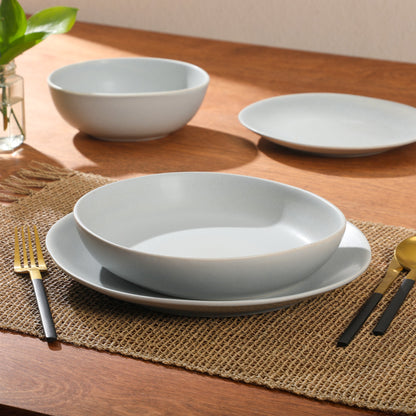 Gibson Elite Zion Mist 16 Piece Stoneware Reactive Glaze (Service for 4) Ceramic Plates and Bowls Modern Organic Dinnerware Set