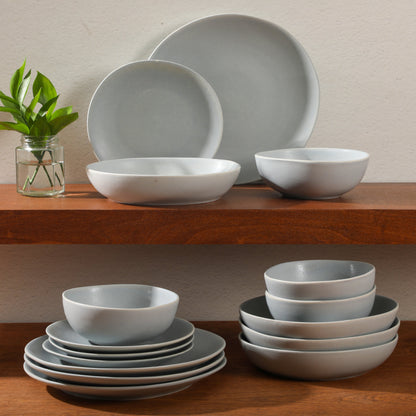 Gibson Elite Zion Mist 16 Piece Stoneware Reactive Glaze (Service for 4) Ceramic Plates and Bowls Modern Organic Dinnerware Set