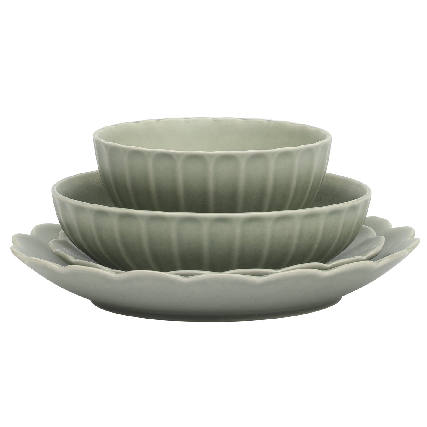 Gibson Elite Malibu Shore 16 Piece Scallop Stoneware Reactive Glaze (Service for 4) Ceramic Plates and Bowls Dinnerware Set