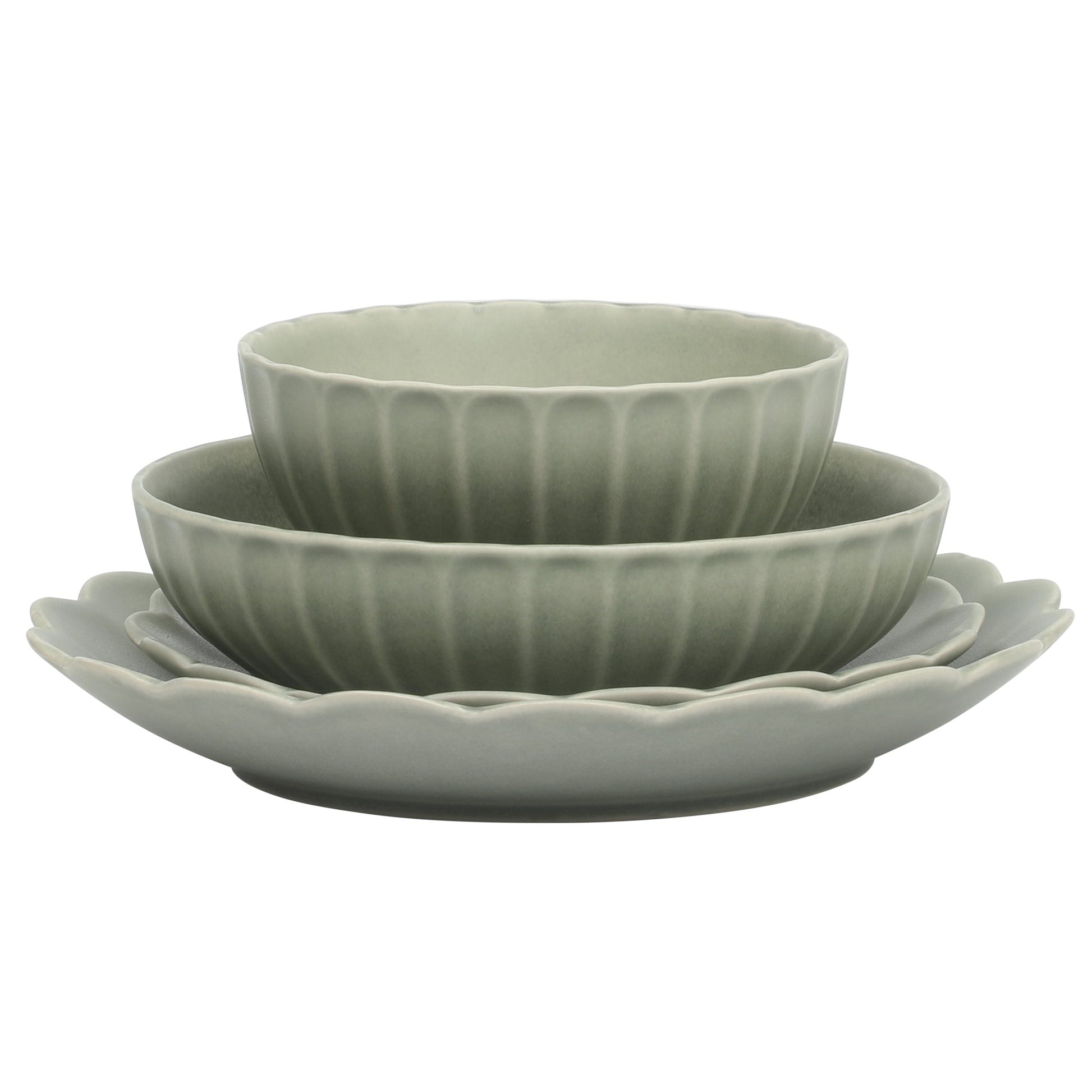 Gibson Elite Malibu Shore 16 Piece Scallop Stoneware Reactive Glaze (Service for 4) Ceramic Plates and Bowls Dinnerware Set