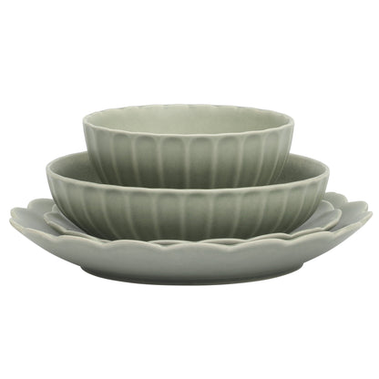 Gibson Elite Malibu Shore 16 Piece Scallop Stoneware Reactive Glaze (Service for 4) Ceramic Plates and Bowls Dinnerware Set