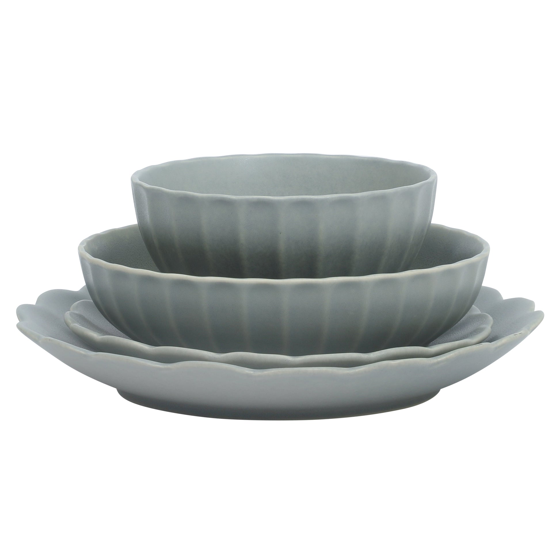 Gibson Elite Malibu Shore 16 Piece Scallop Stoneware Reactive Glaze (Service for 4) Ceramic Plates and Bowls Dinnerware Set