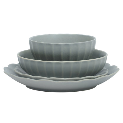 Gibson Elite Malibu Shore 16 Piece Scallop Stoneware Reactive Glaze (Service for 4) Ceramic Plates and Bowls Dinnerware Set