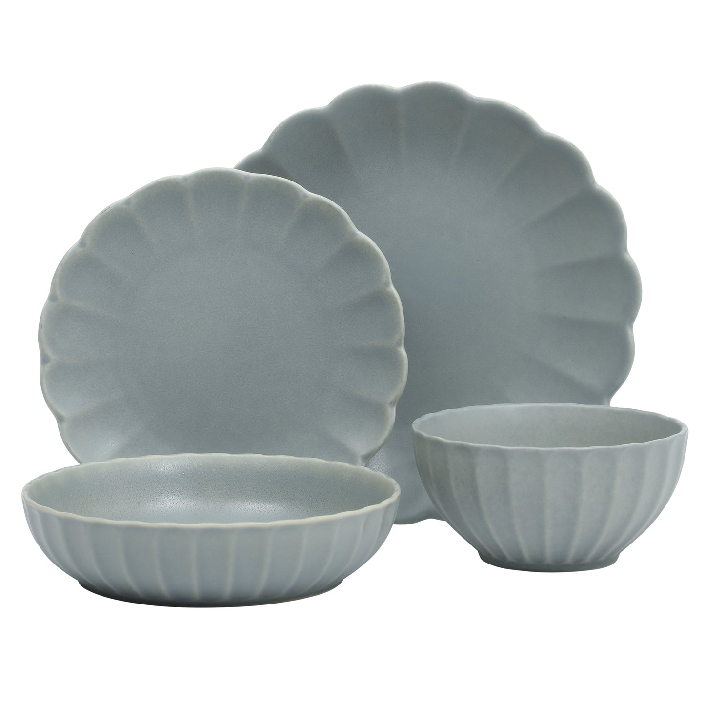 Gibson Elite Malibu Shore 16 Piece Scallop Stoneware Reactive Glaze (Service for 4) Ceramic Plates and Bowls Dinnerware Set