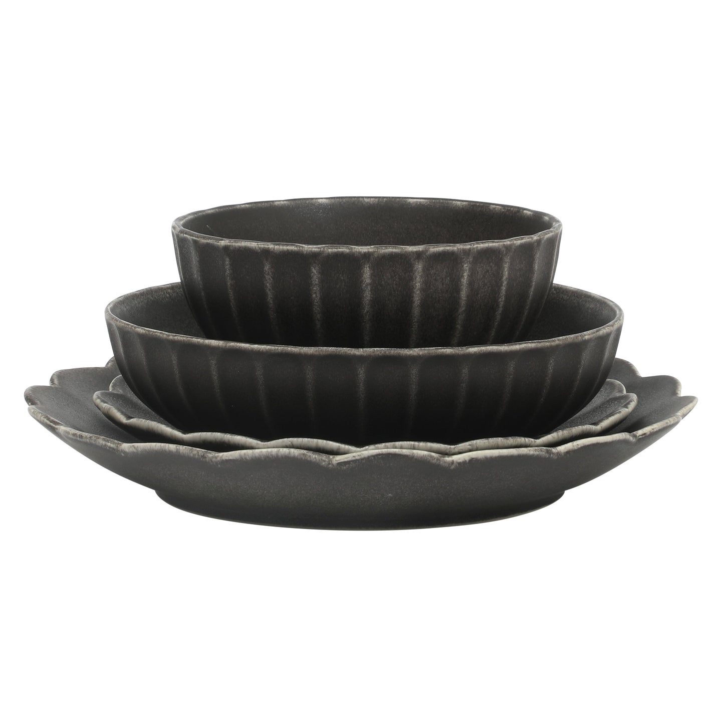 Gibson Elite Malibu Shore 16 Piece Scallop Stoneware Reactive Glaze (Service for 4) Ceramic Plates and Bowls Dinnerware Set