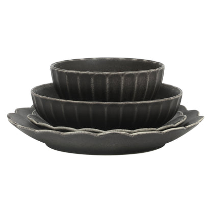 Gibson Elite Malibu Shore 16 Piece Scallop Stoneware Reactive Glaze (Service for 4) Ceramic Plates and Bowls Dinnerware Set