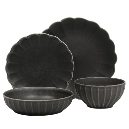 Gibson Elite Malibu Shore 16 Piece Scallop Stoneware Reactive Glaze (Service for 4) Ceramic Plates and Bowls Dinnerware Set
