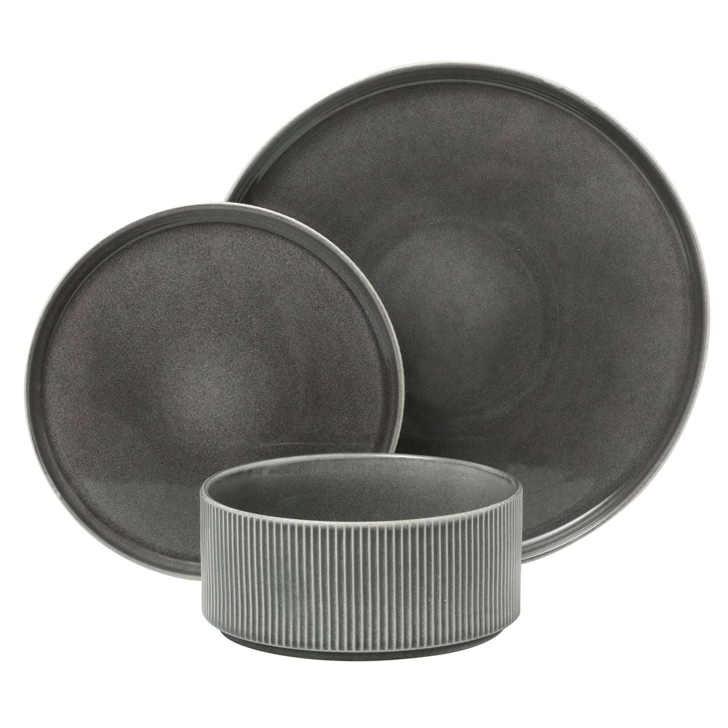 Gibson Elite Solana Coast 12 Piece Stoneware Reactive Glaze (Service for 4) Ceramic Plates and Bowls Modern Shape Embossed Dinnerware Set