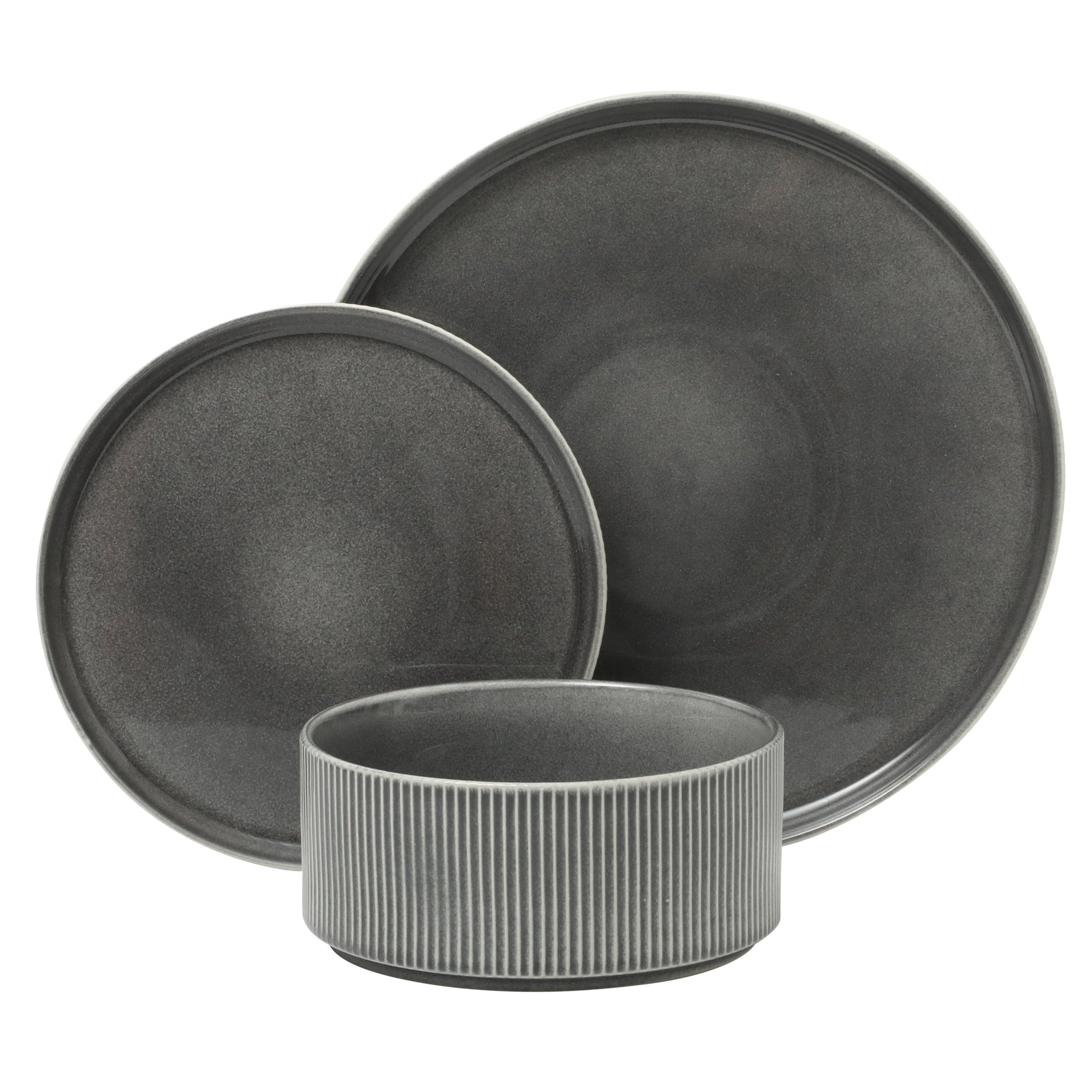 Gibson Elite Solana Coast 12 Piece Stoneware Reactive Glaze (Service for 4) Ceramic Plates and Bowls Modern Shape Embossed Dinnerware Set