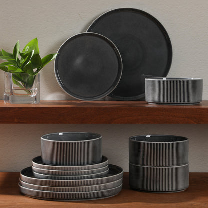 Gibson Elite Solana Coast 12 Piece Stoneware Reactive Glaze (Service for 4) Ceramic Plates and Bowls Modern Shape Embossed Dinnerware Set