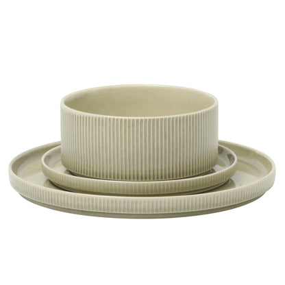Gibson Elite Solana Coast 12 Piece Stoneware Reactive Glaze (Service for 4) Ceramic Plates and Bowls Modern Shape Embossed Dinnerware Set