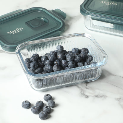 Martha Stewart Shadowbrook 10-Piece Borosilicate Glass Storage Container Set – Airtight Locking Lids, 21.6 oz Meal Prep, Leftover & Lunch Containers, Microwave, Oven & Dishwasher Safe