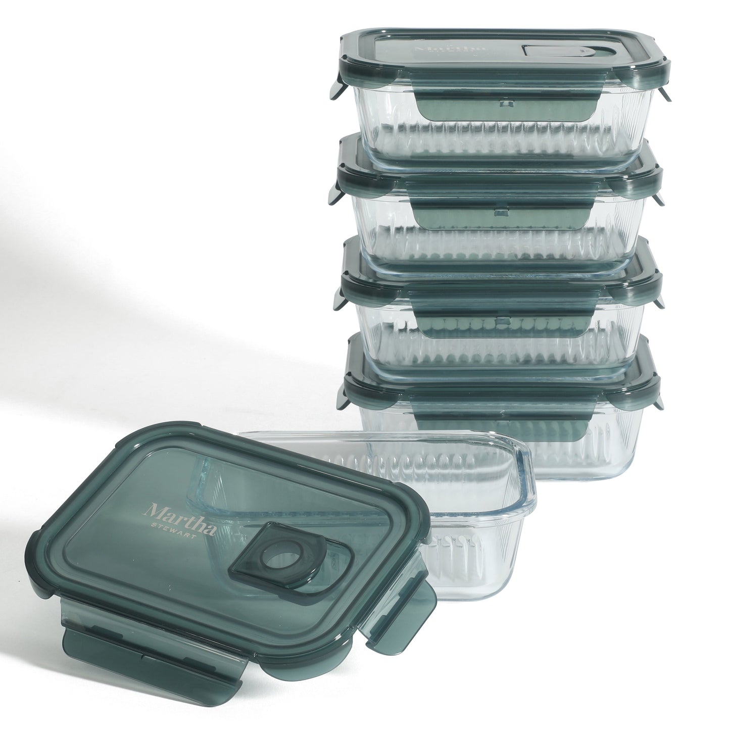 Martha Stewart Shadowbrook 10-Piece Borosilicate Glass Storage Container Set – Airtight Locking Lids, 21.6 oz Meal Prep, Leftover & Lunch Containers, Microwave, Oven & Dishwasher Safe