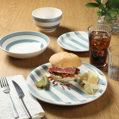Gibson Home Kenwood Shores 16 Piece Dinnerware Set, Striped, Stoneware, Hand-Painted Plates and Bowls, Service for 4, Microwave & Dishwasher Safe