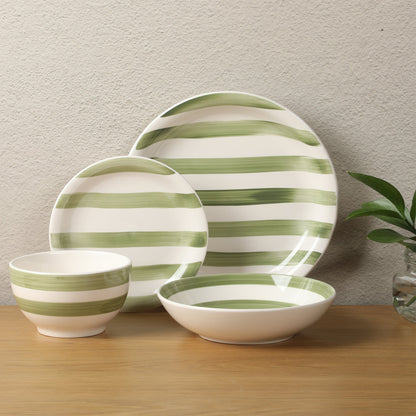 Gibson Home Kenwood Shores 16 Piece Dinnerware Set, Striped, Stoneware, Hand-Painted Plates and Bowls, Service for 4, Microwave & Dishwasher Safe