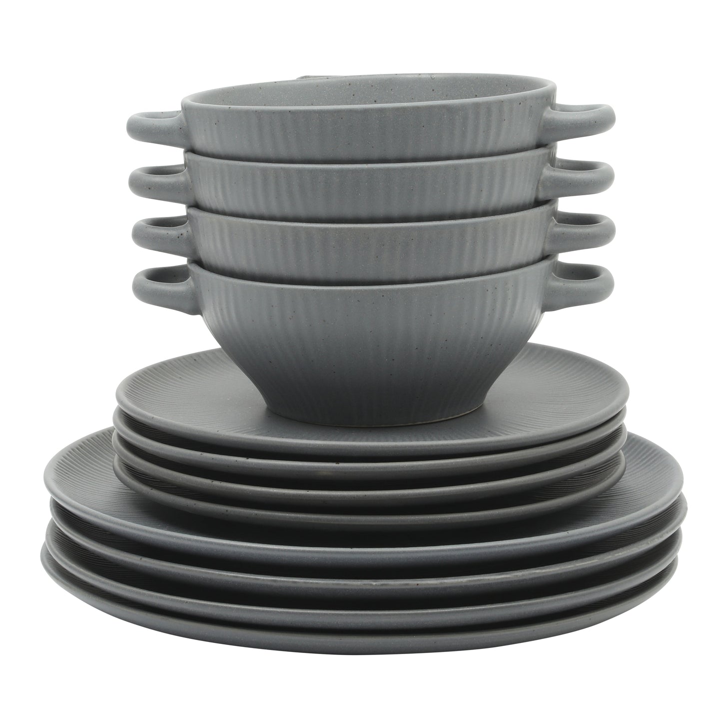 Gibson Elite Clover Hill 12-Piece Stoneware Dinnerware Set – Embossed Plates and Bowls with Matte Speckled Reactive Glaze, Service for 4 – Microwave & Dishwasher Safe