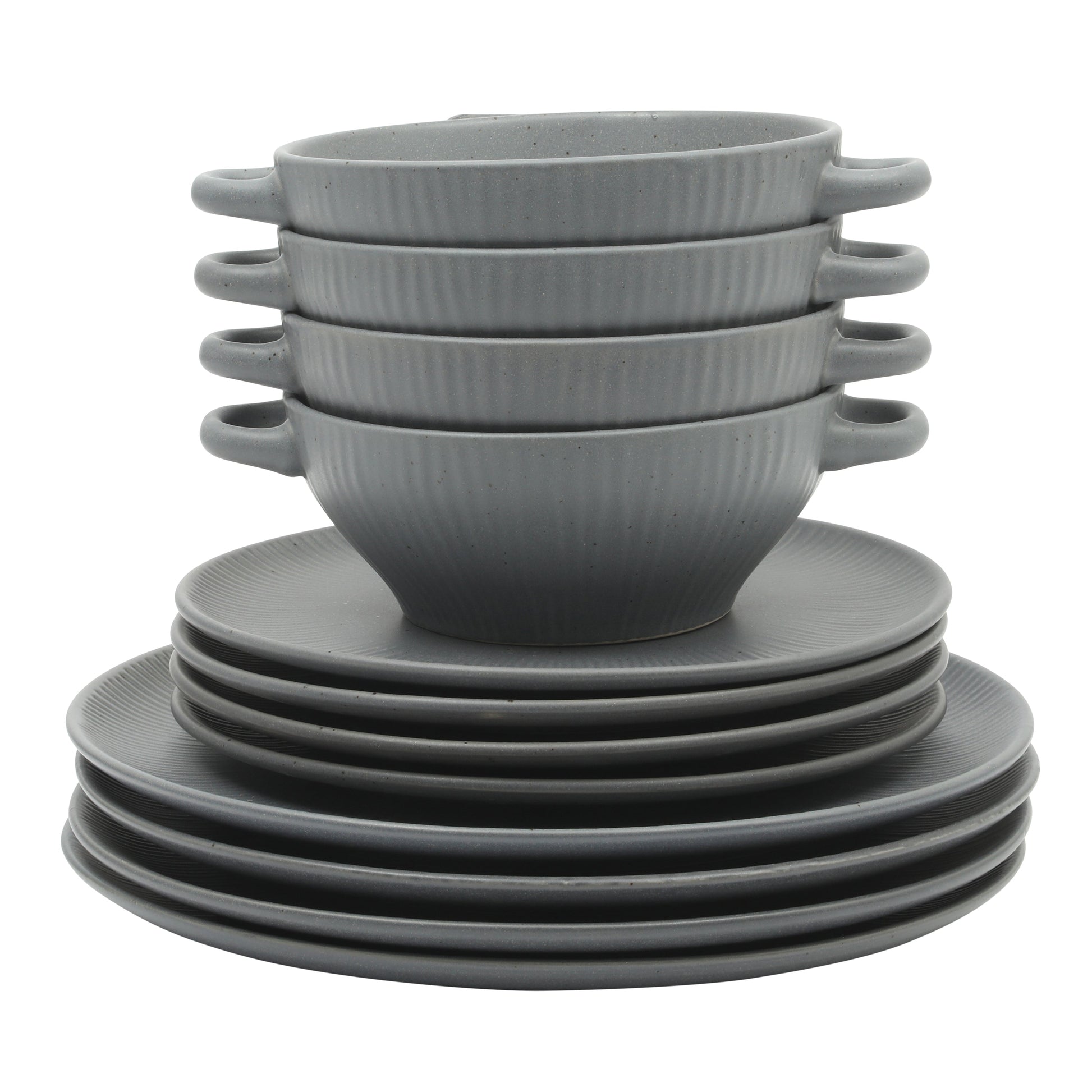 Gibson Elite Clover Hill 12-Piece Stoneware Dinnerware Set – Embossed Plates and Bowls with Matte Speckled Reactive Glaze, Service for 4 – Microwave & Dishwasher Safe
