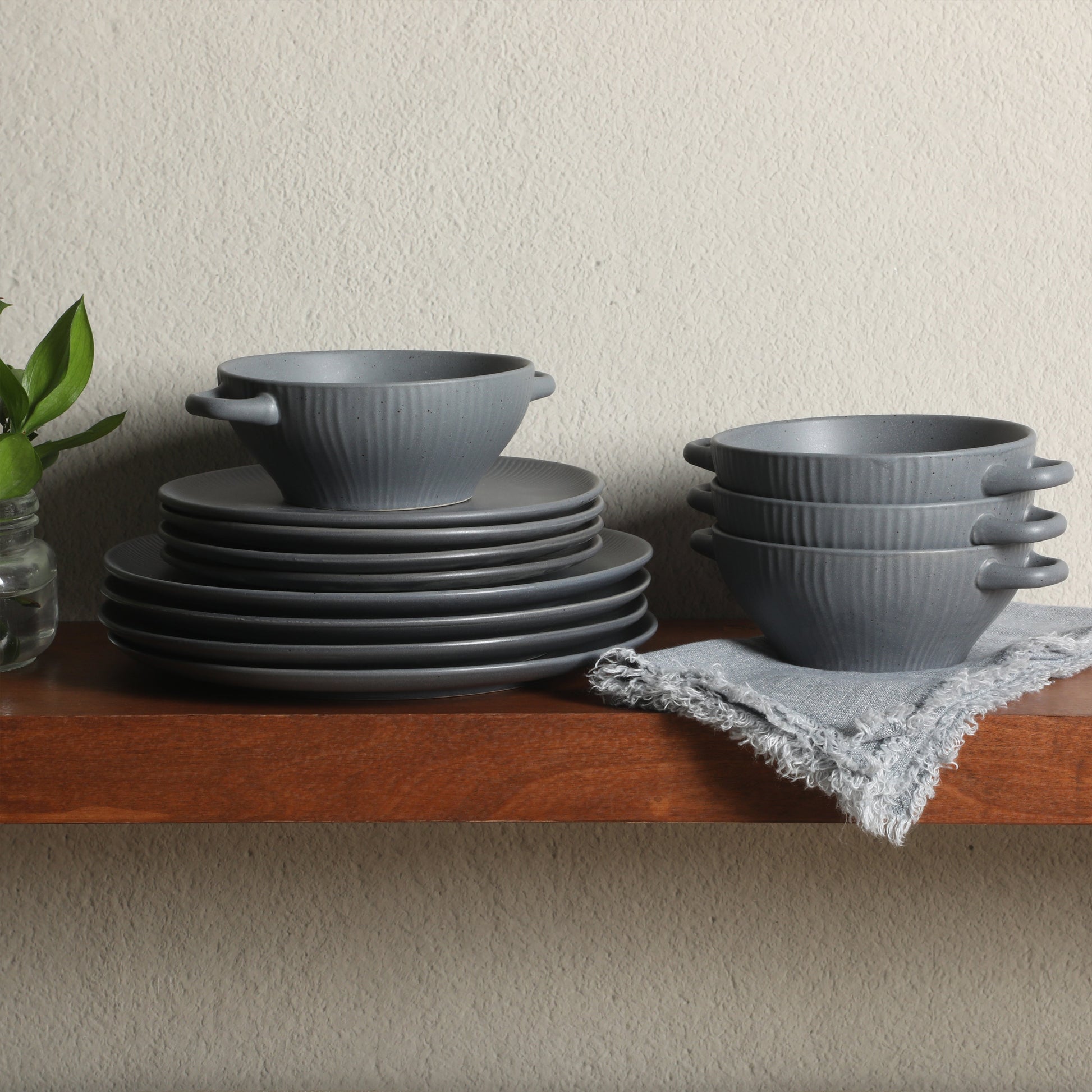 Gibson Elite Clover Hill 12-Piece Stoneware Dinnerware Set – Embossed Plates and Bowls with Matte Speckled Reactive Glaze, Service for 4 – Microwave & Dishwasher Safe
