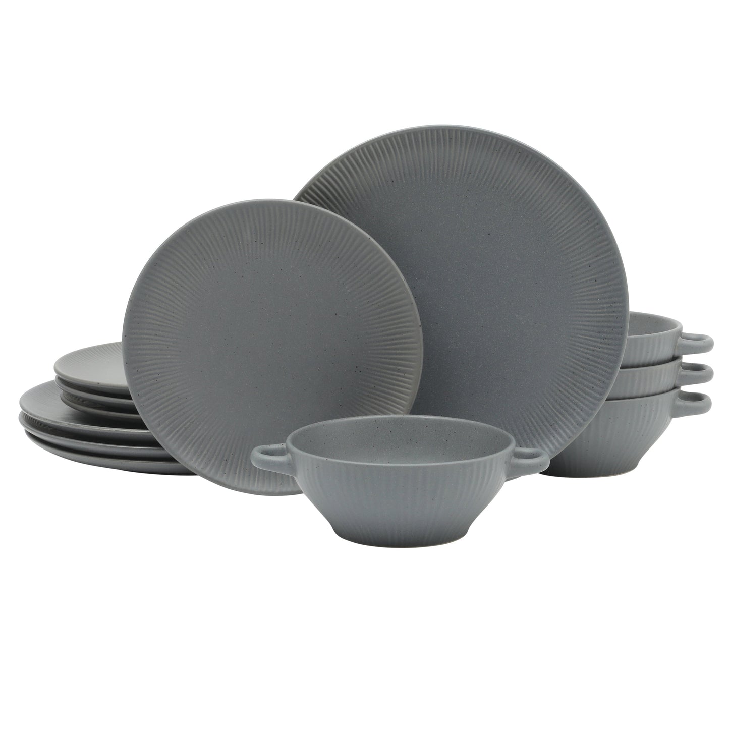 Gibson Elite Clover Hill 12-Piece Stoneware Dinnerware Set – Embossed Plates and Bowls with Matte Speckled Reactive Glaze, Service for 4 – Microwave & Dishwasher Safe