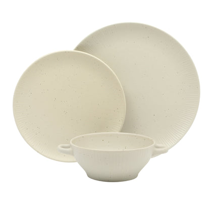 Gibson Elite Clover Hill 12-Piece Stoneware Dinnerware Set – Embossed Plates and Bowls with Matte Speckled Reactive Glaze, Service for 4 – Microwave & Dishwasher Safe