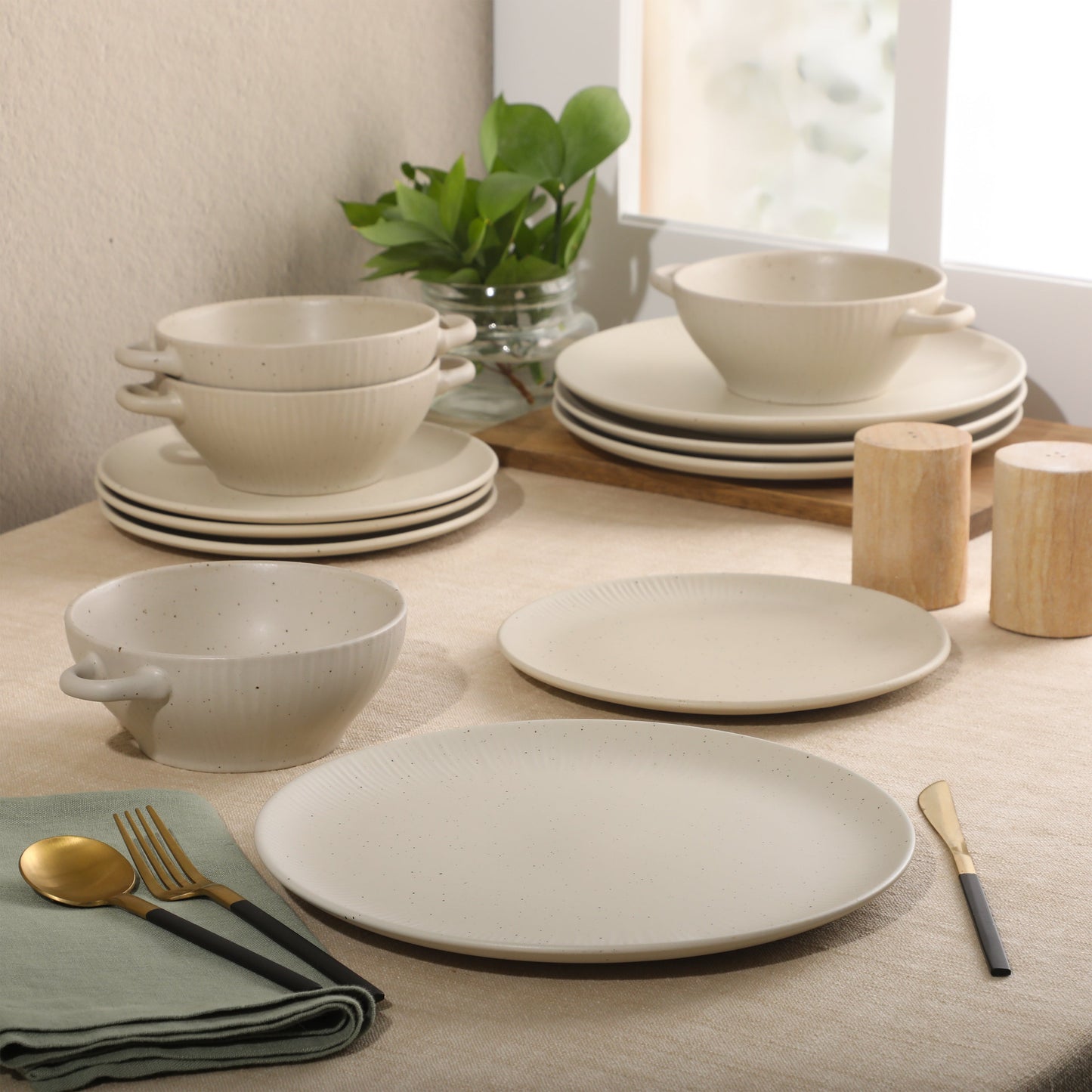 Gibson Elite Clover Hill 12-Piece Stoneware Dinnerware Set – Embossed Plates and Bowls with Matte Speckled Reactive Glaze, Service for 4 – Microwave & Dishwasher Safe