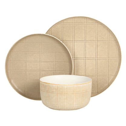 Gisbon Elite Butterwick 12 Piece Plates and Bowls Stoneware Dinnerware Set - Reactive Glaze Patterned Dishes - Microwave and Dishwasher Safe