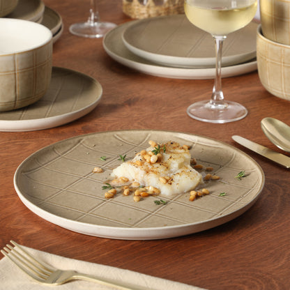 Gisbon Elite Butterwick 12 Piece Plates and Bowls Stoneware Dinnerware Set - Reactive Glaze Patterned Dishes - Microwave and Dishwasher Safe