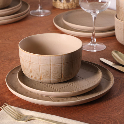Gisbon Elite Butterwick 12 Piece Plates and Bowls Stoneware Dinnerware Set - Reactive Glaze Patterned Dishes - Microwave and Dishwasher Safe