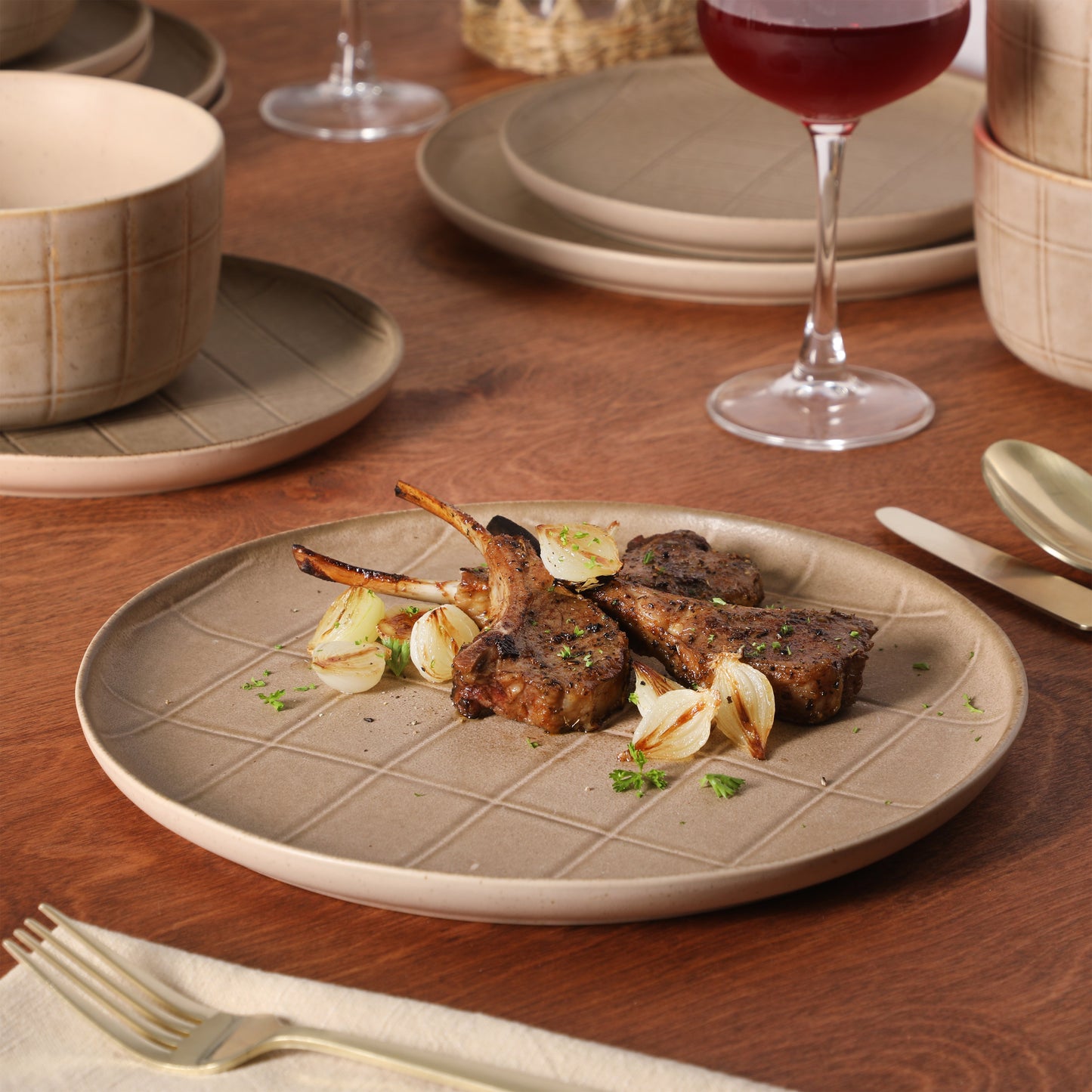 Gisbon Elite Butterwick 12 Piece Plates and Bowls Stoneware Dinnerware Set - Reactive Glaze Patterned Dishes - Microwave and Dishwasher Safe