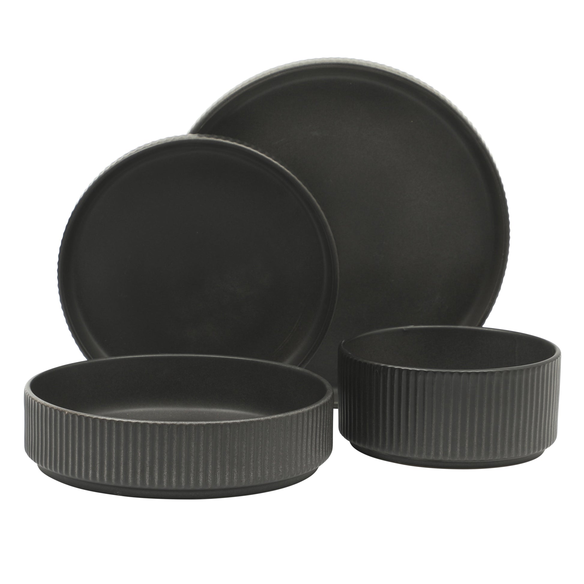 Gibson Elite Deerfield 16-Piece Stoneware Dinnerware Set – Stackable Plates and Bowls, Reactive Glaze Finish, Service for 4 – Microwave & Dishwasher Safe