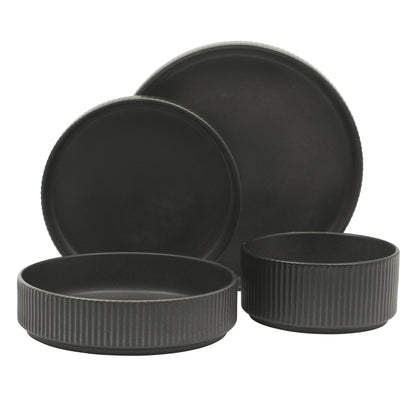 Gibson Elite Deerfield 16-Piece Stoneware Dinnerware Set – Stackable Plates and Bowls, Reactive Glaze Finish, Service for 4 – Microwave & Dishwasher Safe