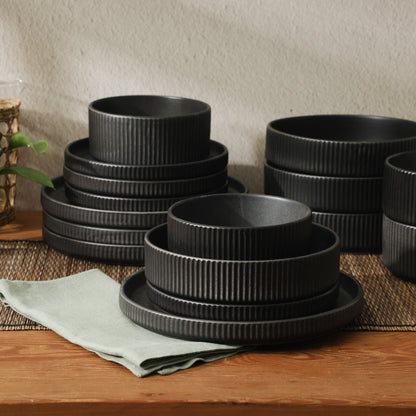 Gibson Elite Deerfield 16-Piece Stoneware Dinnerware Set – Stackable Plates and Bowls, Reactive Glaze Finish, Service for 4 – Microwave & Dishwasher Safe
