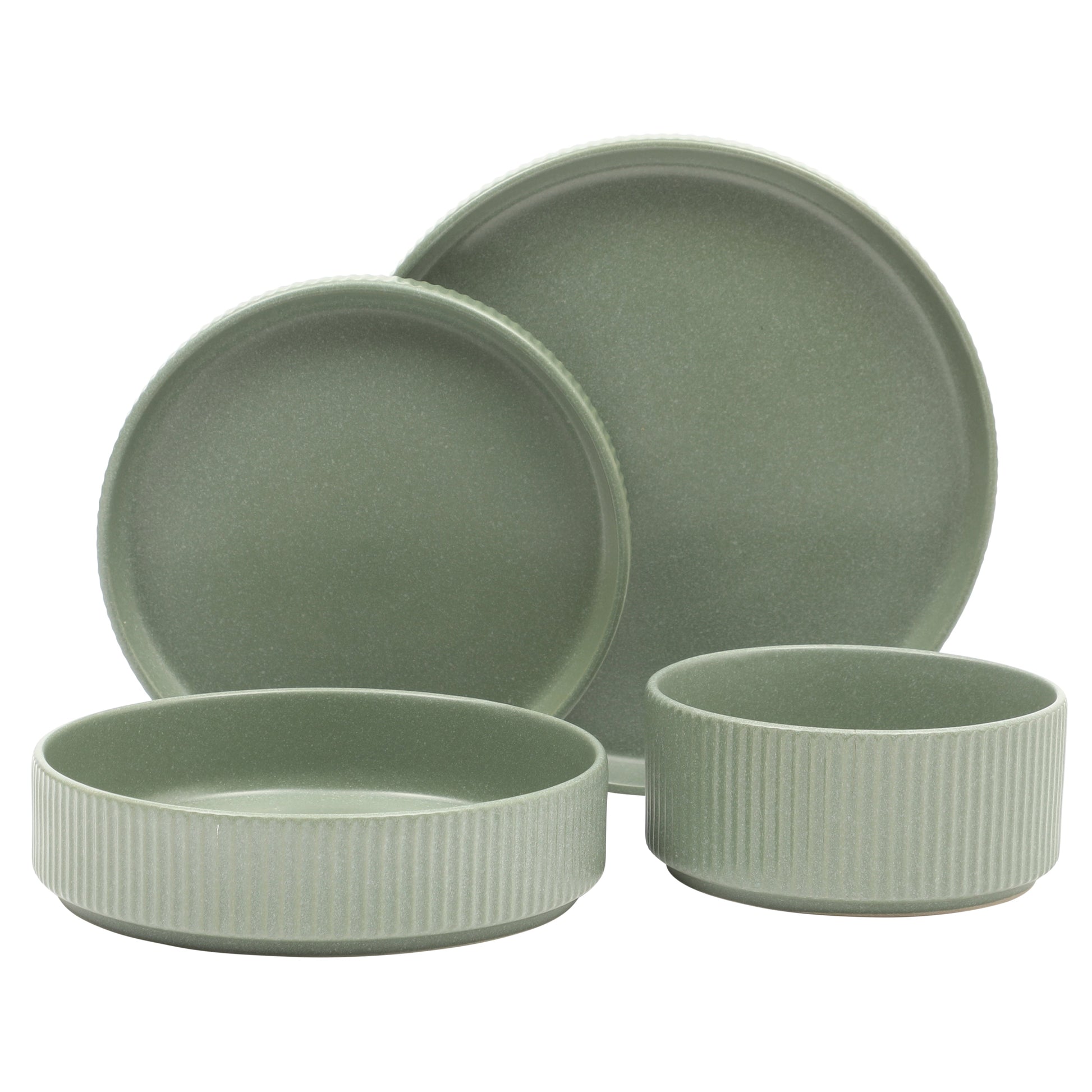 Gibson Elite Deerfield 16-Piece Stoneware Dinnerware Set – Stackable Plates and Bowls, Reactive Glaze Finish, Service for 4 – Microwave & Dishwasher Safe