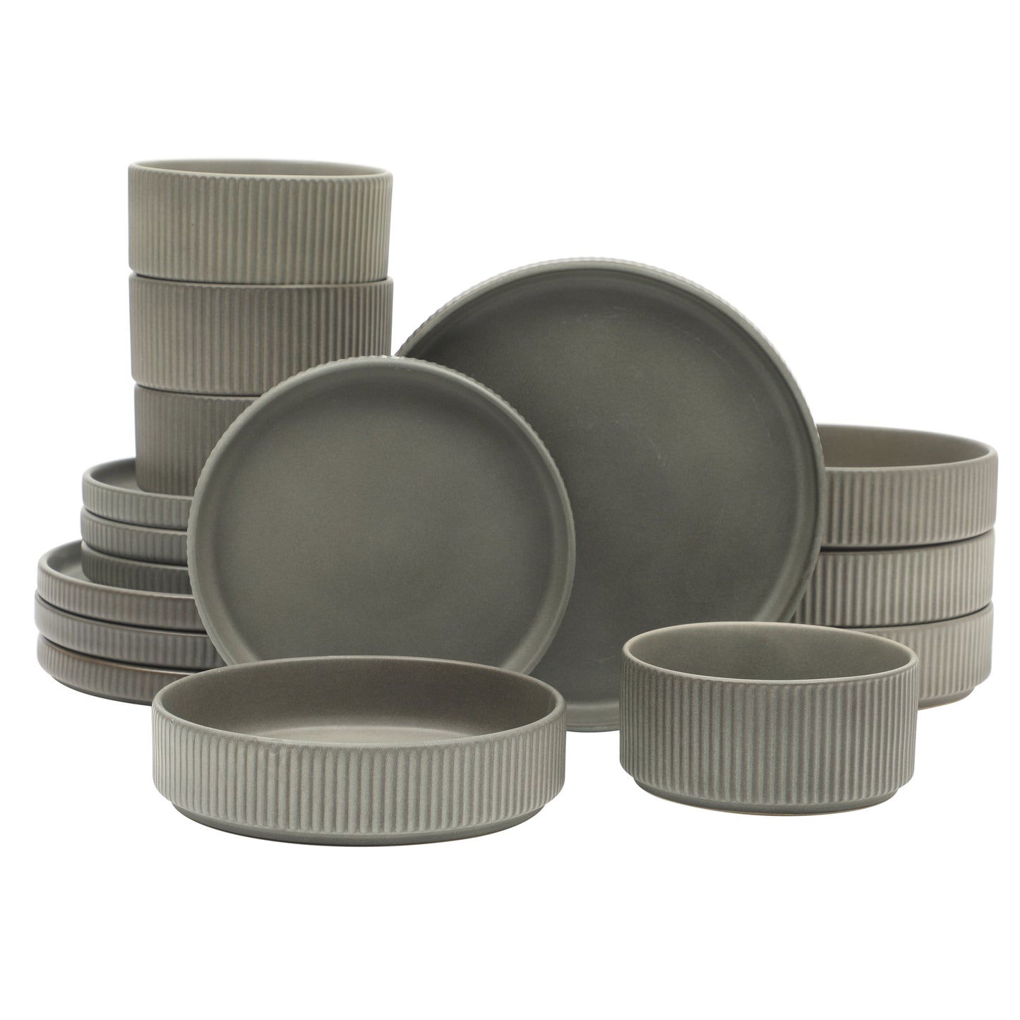 Gibson Elite Deerfield 16-Piece Stoneware Dinnerware Set – Stackable Plates and Bowls, Reactive Glaze Finish, Service for 4 – Microwave & Dishwasher Safe