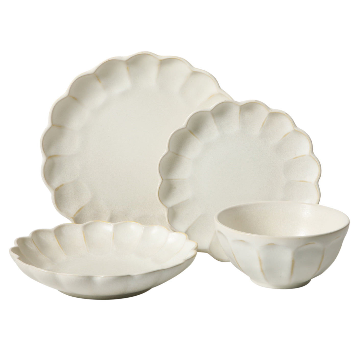 Bloomhouse - 2 Time Oprah's Favorite Things - Yuelu Bloom Dinnerware Set - Scallop Embossed 16 Piece (Service for 4) Plates and Bowls Set - Jasmine White