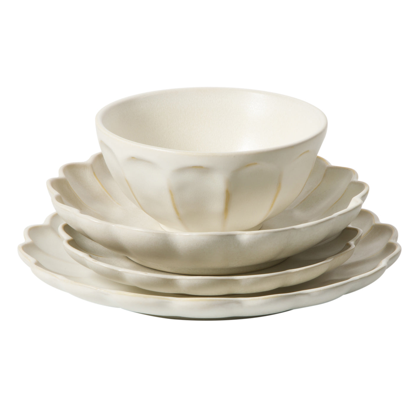 Bloomhouse - 2 Time Oprah's Favorite Things - Yuelu Bloom Dinnerware Set - Scallop Embossed 16 Piece (Service for 4) Plates and Bowls Set - Jasmine White