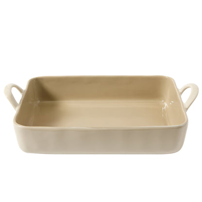 Bloomhouse 3-Piece 4.8-Quart 9 X 13 Ceramic Bakeware Set with Olive Wood Tools – Linen/Taupe Baking Dish with Handles, Oven Safe, Durable Stoneware for Casseroles, Roasting & Serving