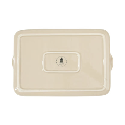 Bloomhouse 3-Piece 4.8-Quart 9 X 13 Ceramic Bakeware Set with Olive Wood Tools – Linen/Taupe Baking Dish with Handles, Oven Safe, Durable Stoneware for Casseroles, Roasting & Serving