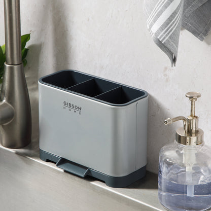 Gibson Home Ledgebrook Sink Caddy With Metal Panel, Sponge Holder for Kitchen Sink, Countertop Organizer and Storage Essentials With Drain Board