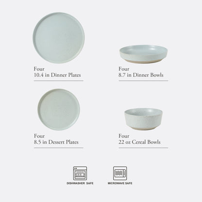 Gibson Elite Overbrook 16-Piece Pottery Clay Stoneware Dinnerware Set –  Reactive Glaze, Stackable Plates and Bowls w/ Pasta Bowl, Service for 4 – Microwave & Dishwasher Safe
