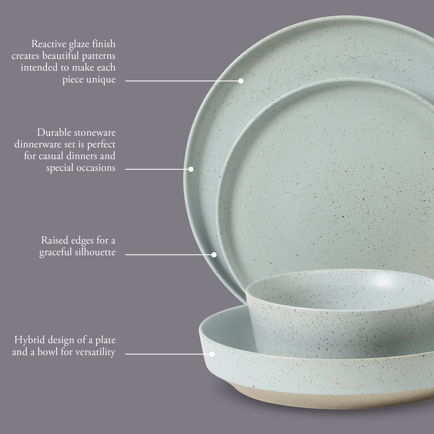 Gibson Elite Overbrook 16-Piece Pottery Clay Stoneware Dinnerware Set –  Reactive Glaze, Stackable Plates and Bowls w/ Pasta Bowl, Service for 4 – Microwave & Dishwasher Safe