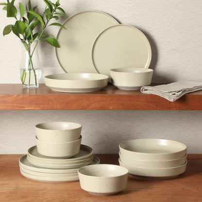 Gibson Elite Overbrook 16-Piece Pottery Clay Stoneware Dinnerware Set –  Reactive Glaze, Stackable Plates and Bowls w/ Pasta Bowl, Service for 4 – Microwave & Dishwasher Safe