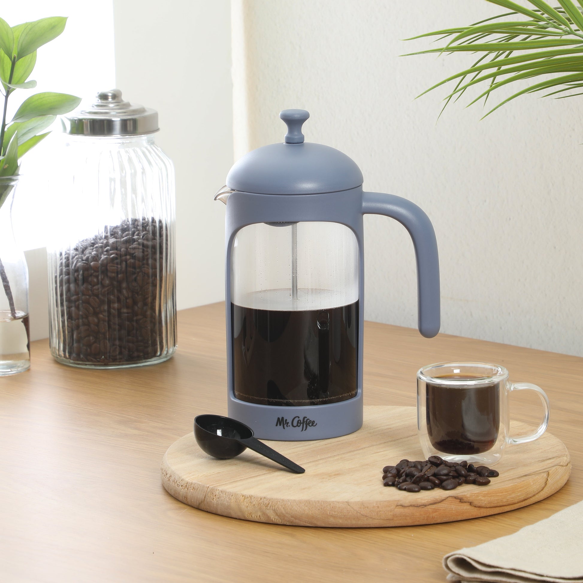 Mr. Coffee Retro Brew French Press Coffee Maker, 31 oz. Glass Carafe with High Heat Resistant Durable Borosilicate Glass & Colorful Frame and Plunger, Includes Coffee Scoop