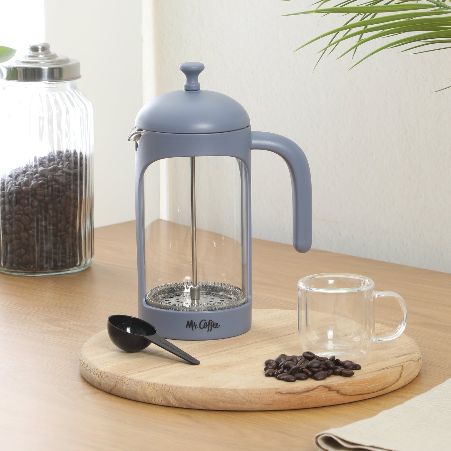 Mr. Coffee Retro Brew French Press Coffee Maker, 31 oz. Glass Carafe with High Heat Resistant Durable Borosilicate Glass & Colorful Frame and Plunger, Includes Coffee Scoop
