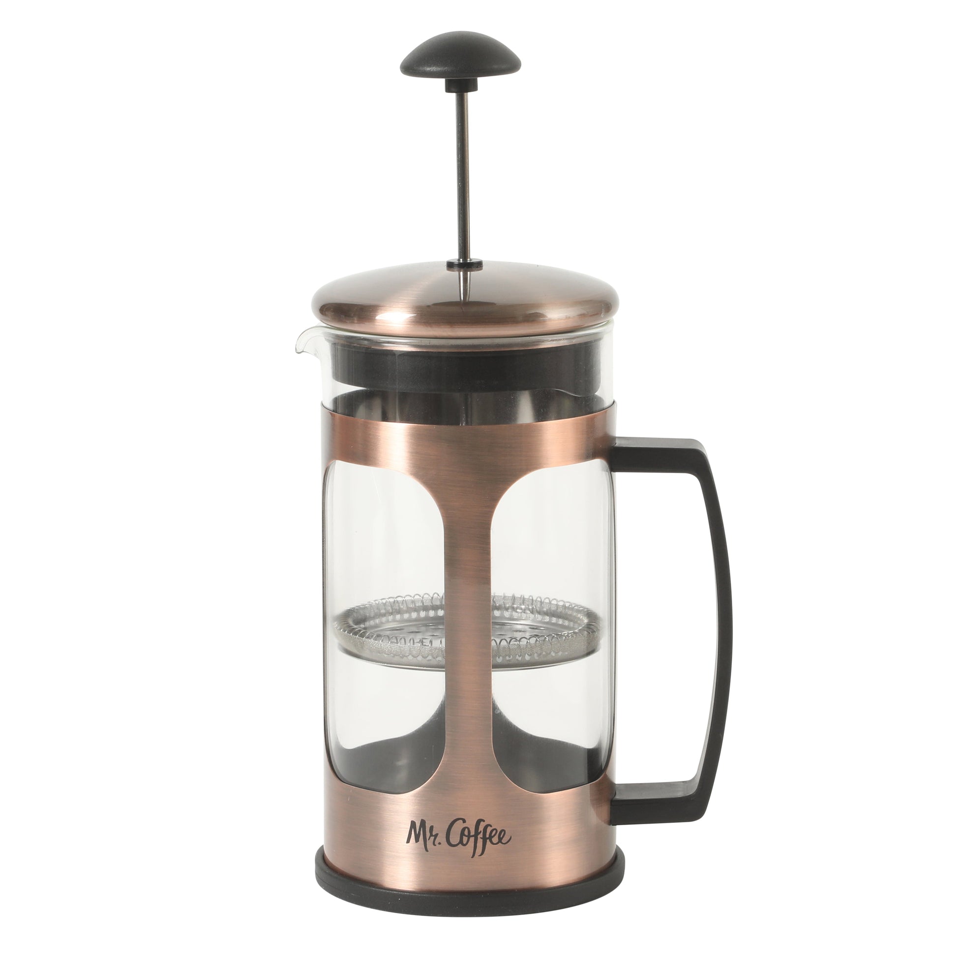 Mr. Coffee Daily Brew French Press Coffee Maker, 30 oz Glass Carafe with High Heat Resistant Durable Borasilicate Glass & Metal Frame and Plunger, Includes Coffee Scoop
